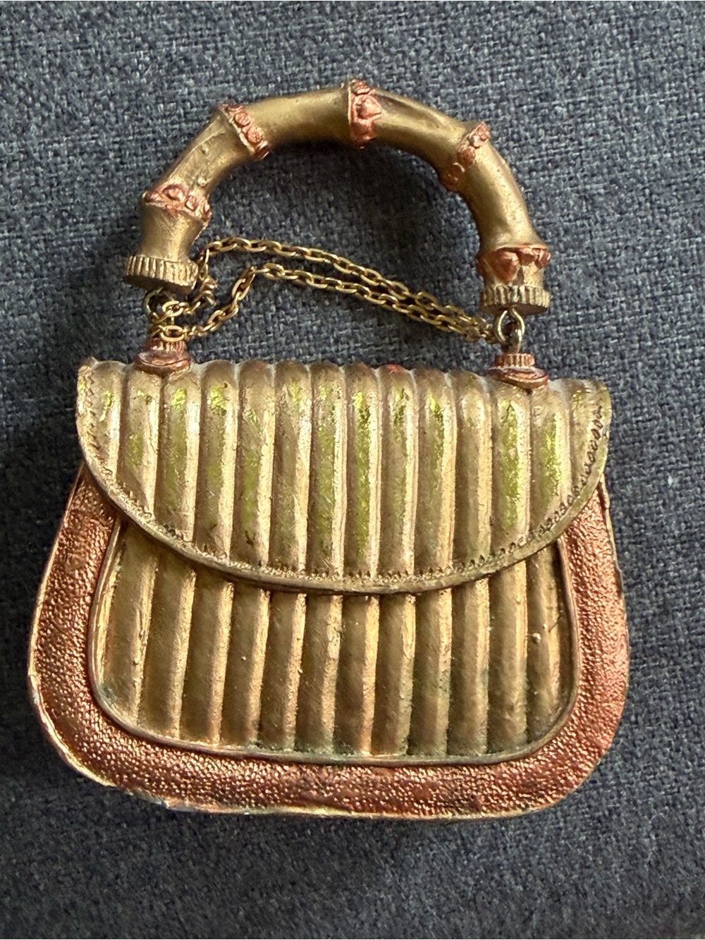 Gold Metallic Bamboo-Handle Decorative Handbag Accent